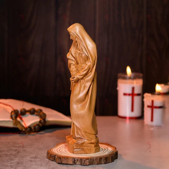 Catholic Our Lady of Sorrows Figurine – Wooden Religious Statue
