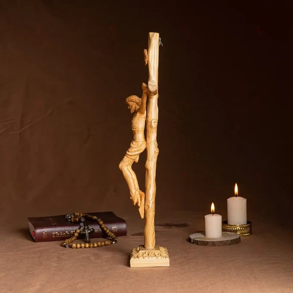 Hand-Carved Crucifix of Jesus Christ – Wooden Catholic Altar Cross