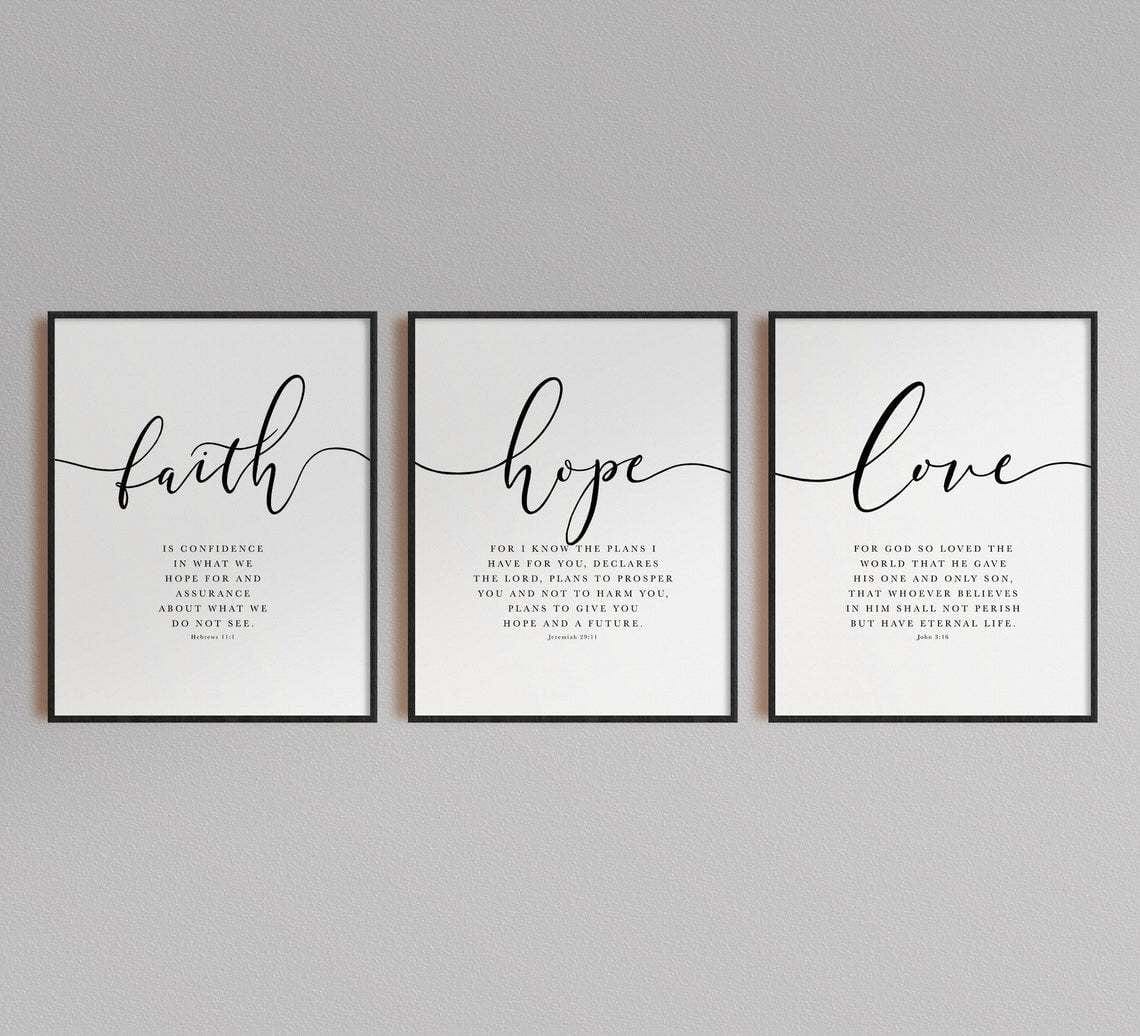 Hand-Painted (Faith Hope Love) Bible Verse Canvas Print by JesusFaith
