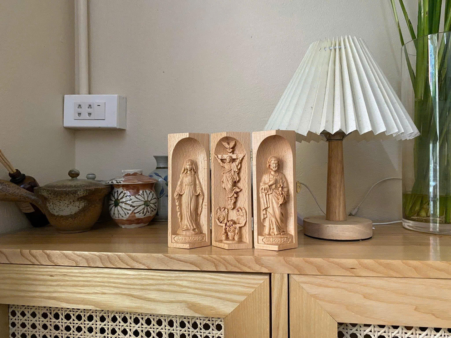 Catholic Triptych of the Risen Christ | Virgin Mary | Saint Joseph – Christian Religious Artwork | Sacred Home Decor | Faithful Christian Gift