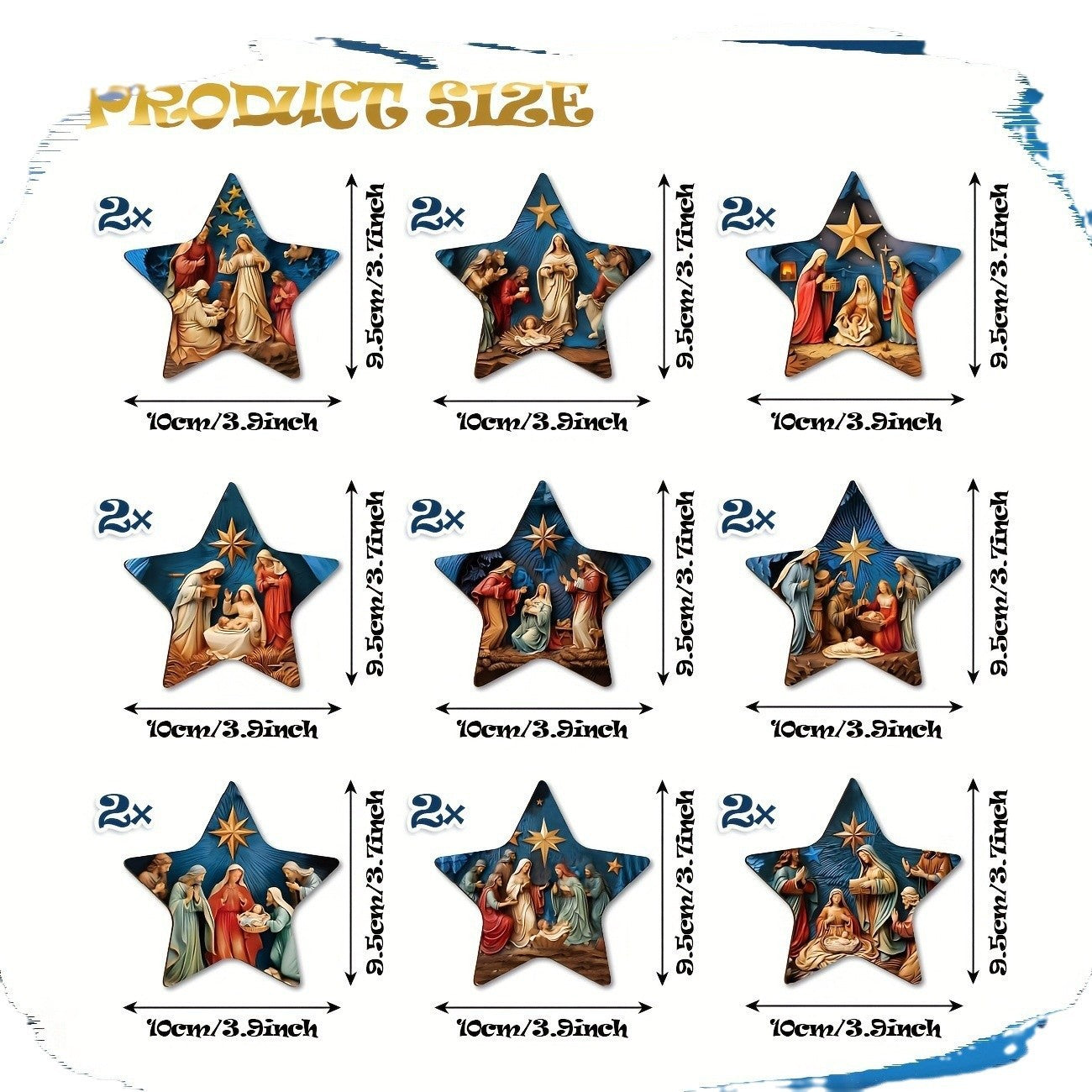 Wooden Jesus Star Christmas Ornaments, Handmade Set