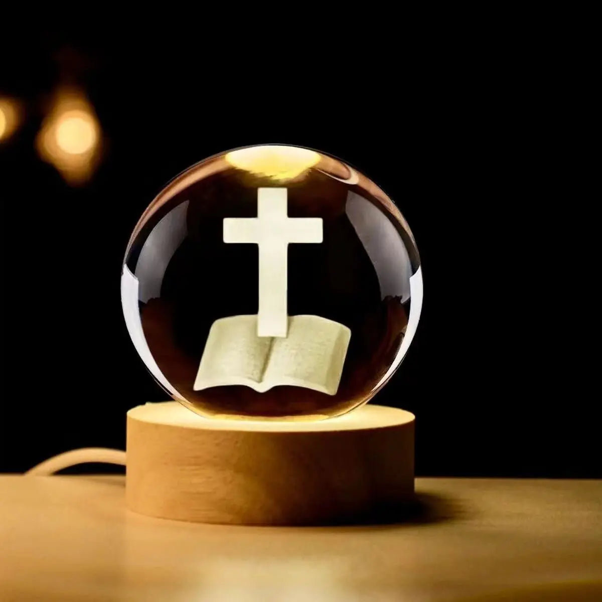 Jesus Cross 3D LED Crystal Ball Night Light | Praying Hands Gifts For Christian