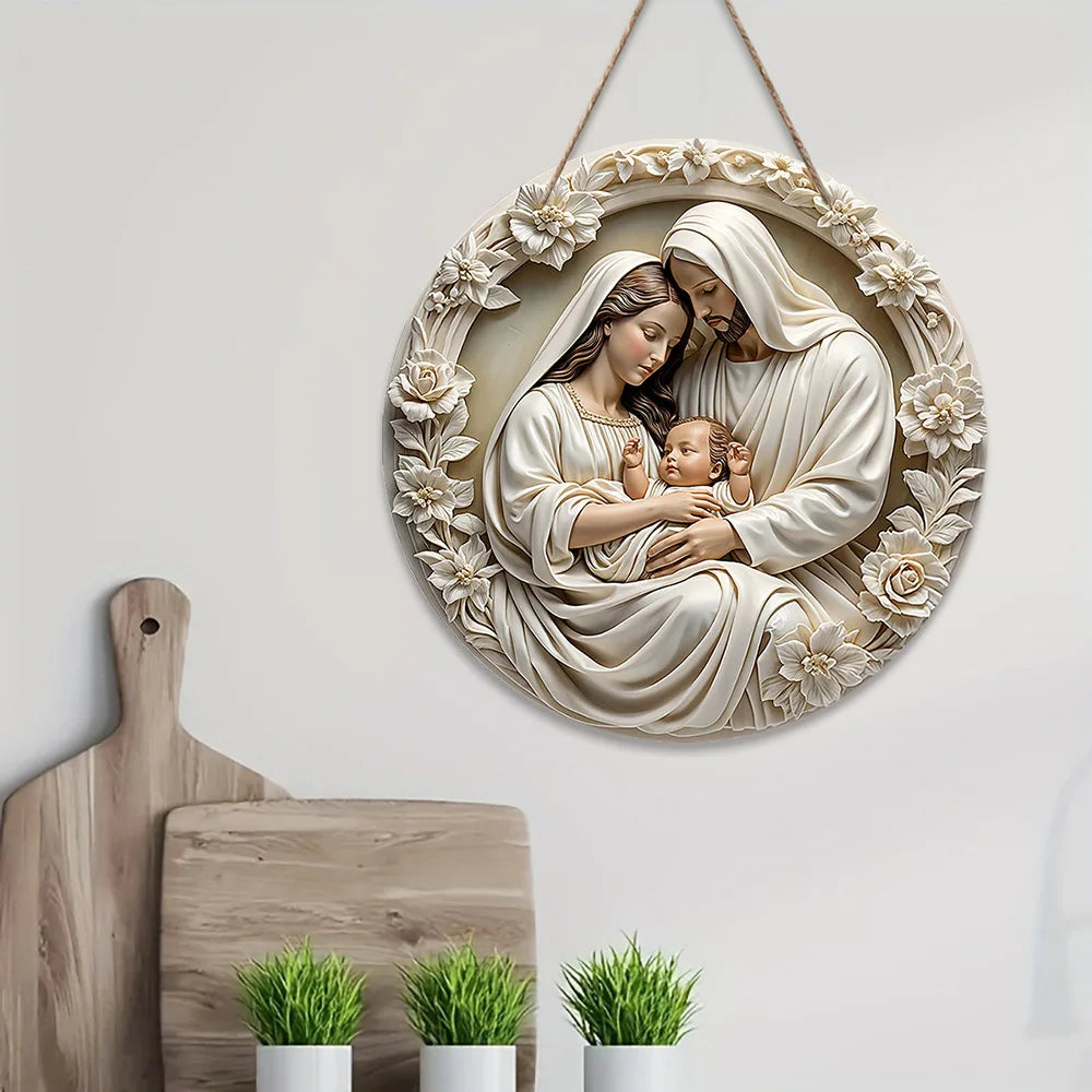 Classic Wooden Nativity Scene Ornament: The Holy Family of Mary, Jesus, and Joseph, Wall Hanging, 