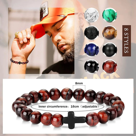 Natural Stone Rosary Bracelet with Cross – Christian Faith Jewelry