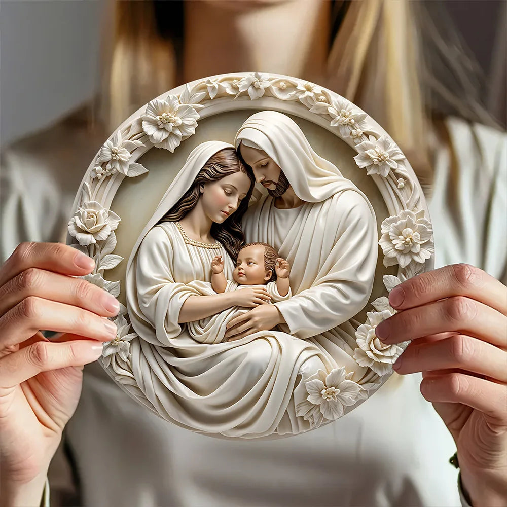 Classic Wooden Nativity Scene Ornament: The Holy Family of Mary, Jesus, and Joseph, Wall Hanging, 