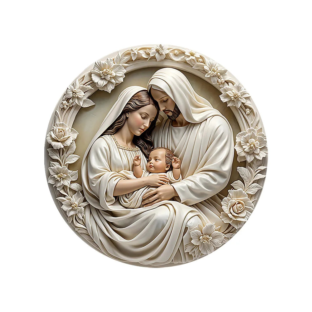 Classic Wooden Nativity Scene Ornament: The Holy Family of Mary, Jesus, and Joseph, Wall Hanging, 