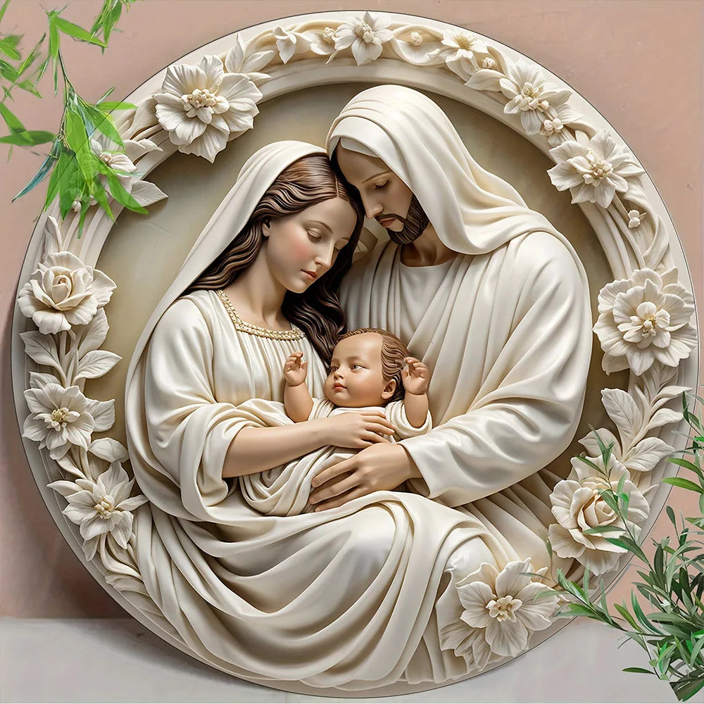 Classic Wooden Nativity Scene Ornament: The Holy Family of Mary, Jesus, and Joseph, Wall Hanging, 