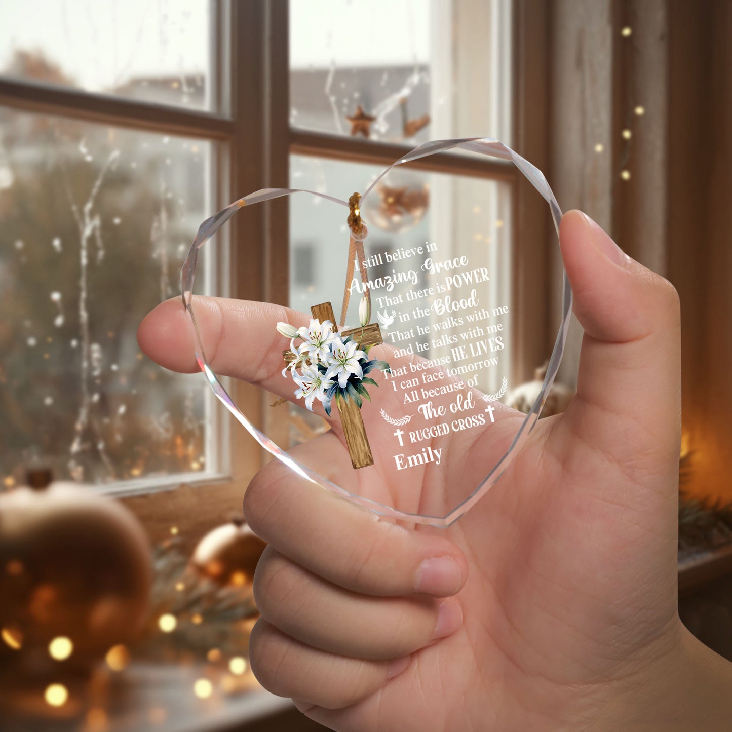 Amazing Grace Christmas Ornament | Personalized Glass Heart Decoration