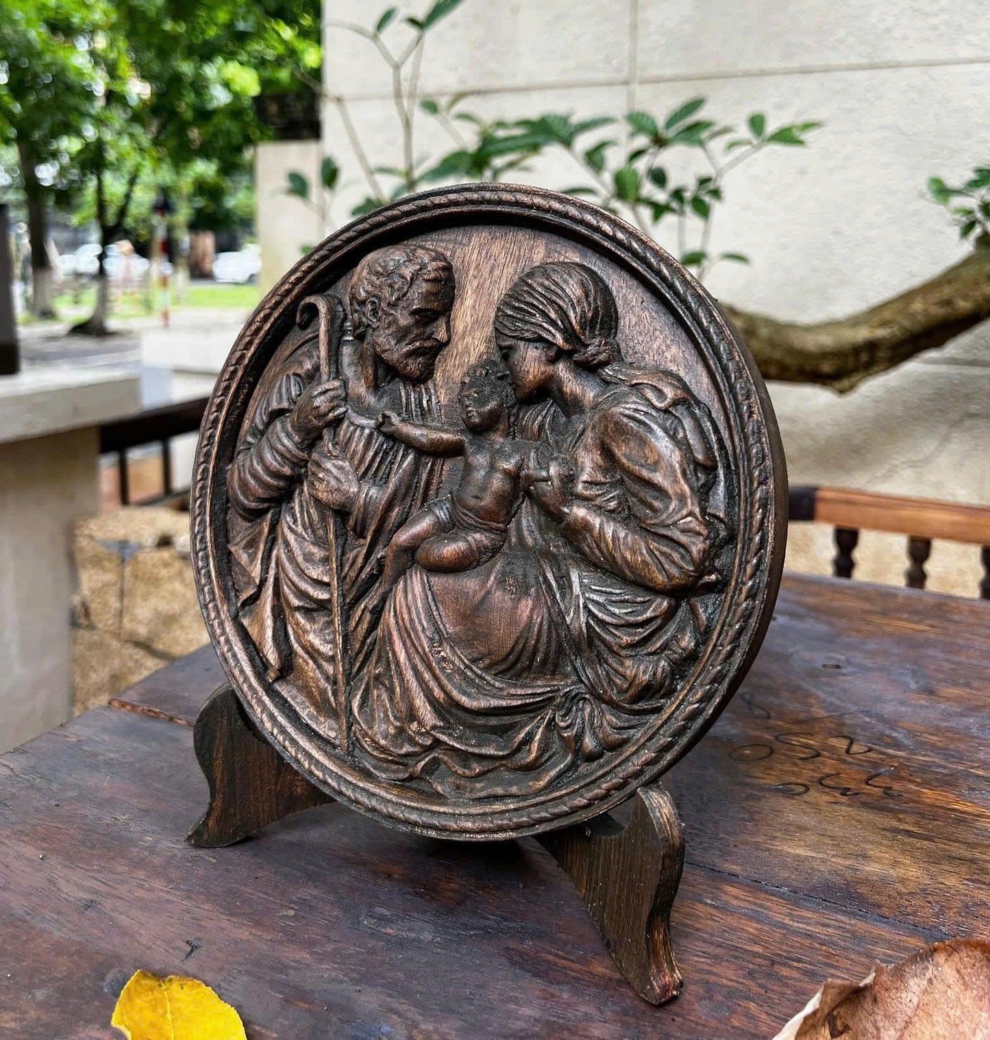 The Holy Family Wood Carving | Wooden icon Christian Gift