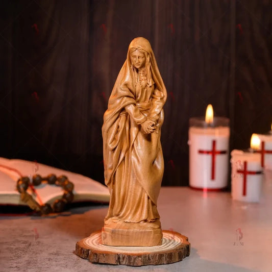 Catholic Our Lady of Sorrows Figurine – Wooden Religious Statue