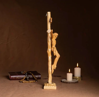 Hand-Carved Crucifix of Jesus Christ – Wooden Catholic Altar Cross