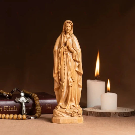 Virgin Mary of Lourdes Wooden Statue - Religious Gifts Our Lady of Guadalupe Custom