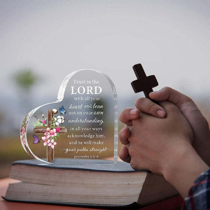 Heart-Shaped Acrylic Decor with Bible Verse – Christian Desk Ornament