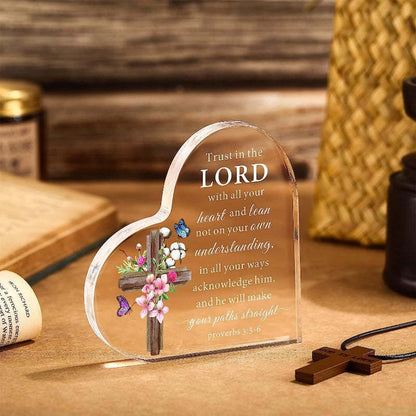 Heart-Shaped Acrylic Decor with Bible Verse – Christian Desk Ornament