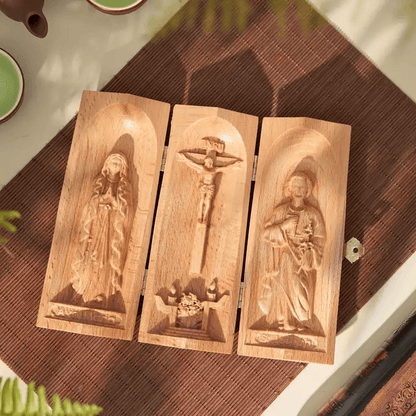 Catholic Triptych of the Crucifixion of Jesus Christ | Virgin Mary | Saint Joseph – Christian Religious Artwork | Sacred Home Décor | Faithful Christian Gift