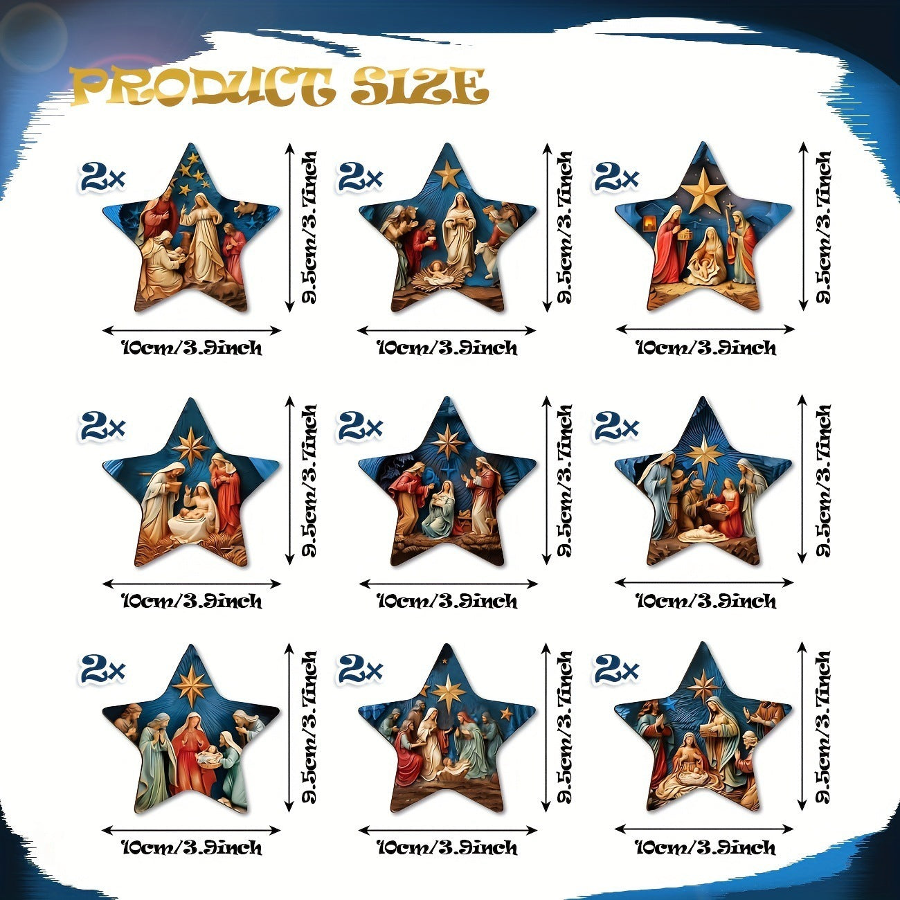 Wooden Jesus Star Christmas Ornaments, Handmade Set