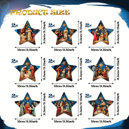 Wooden Jesus Star Christmas Ornaments, Handmade Set