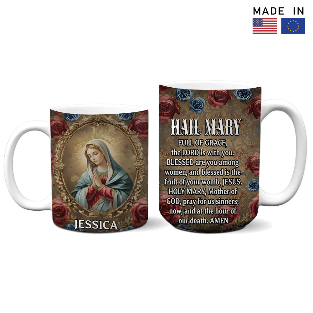 " Hail Mary Full Of Grace " MUGS | Custom Name Catholic Gift
