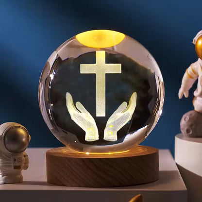 Jesus Cross 3D LED Crystal Ball Night Light | Praying Hands Gifts For Christian