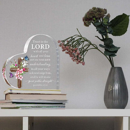 Heart-Shaped Acrylic Decor with Bible Verse – Christian Desk Ornament