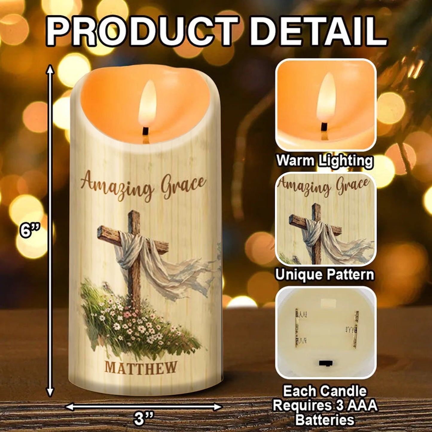 Amazing Grace - Personalized Flameless LED Candle