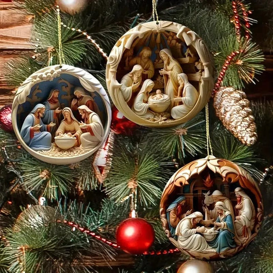 "Birth Of Christ" Disc Flat Ornaments Set For Christmas
