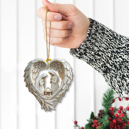 Holy Family Angel Wings Christmas Ornament - A Sacred Moment Captured in Beauty