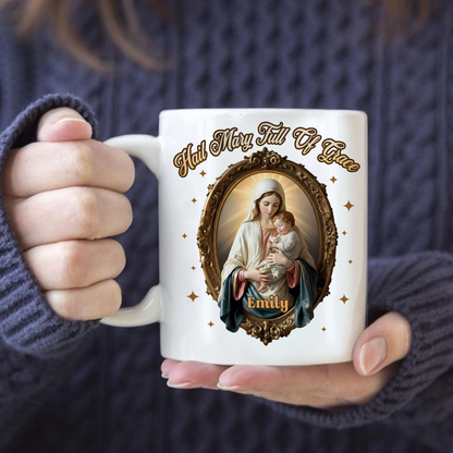 Hail Mary Personalized Mug | Custom Catholic Gift with Virgin Mary & Child