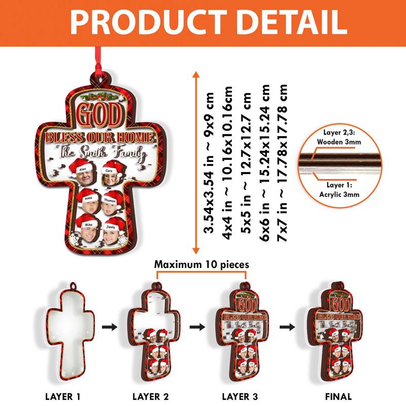 God Bless Our Home - Personalized 3 Layer Wooden And Acrylic Christmas Ornament - Image 4