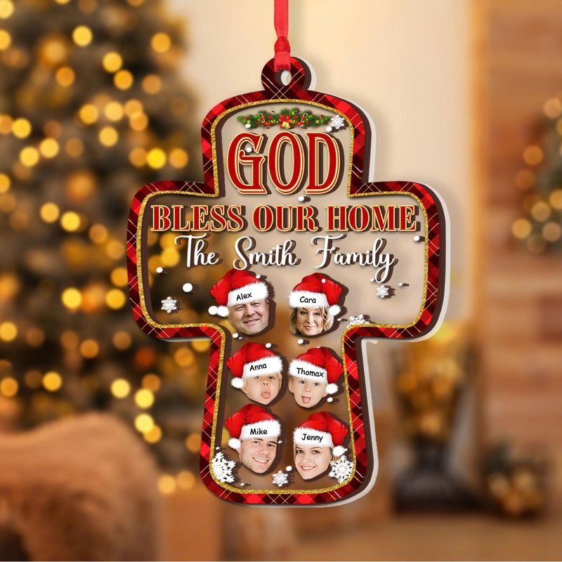God Bless Our Home - Personalized 3 Layer Wooden And Acrylic Christmas Ornament - Image 3
