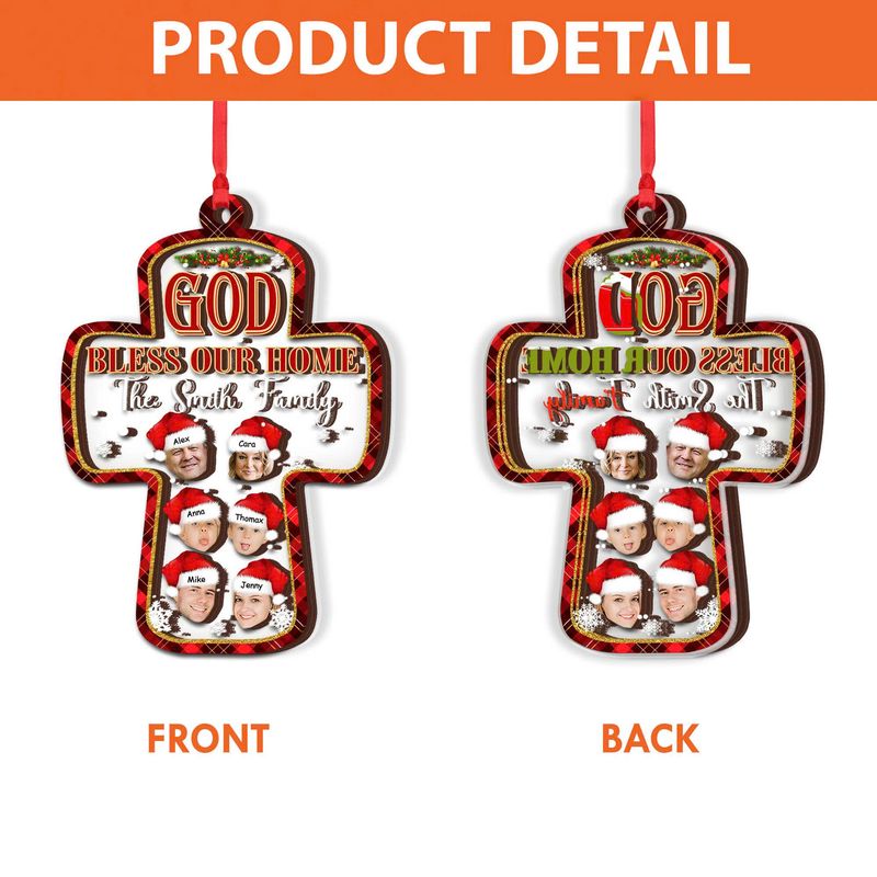 God Bless Our Home - Personalized 3 Layer Wooden And Acrylic Christmas Ornament - Image 5