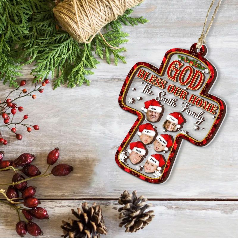 God Bless Our Home - Personalized 3 Layer Wooden And Acrylic Christmas Ornament - Image 6