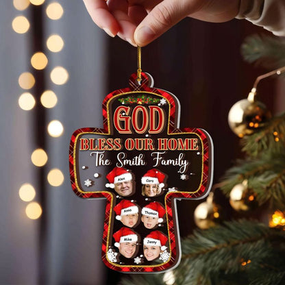 God Bless Our Home - Personalized 3 Layer Wooden And Acrylic Christmas Ornament - Image 1