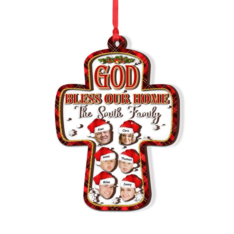 God Bless Our Home - Personalized 3 Layer Wooden And Acrylic Christmas Ornament - Image 2