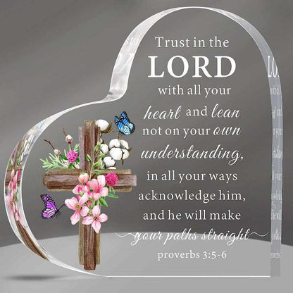 Heart-Shaped Acrylic Decor with Bible Verse – Christian Desk Ornament