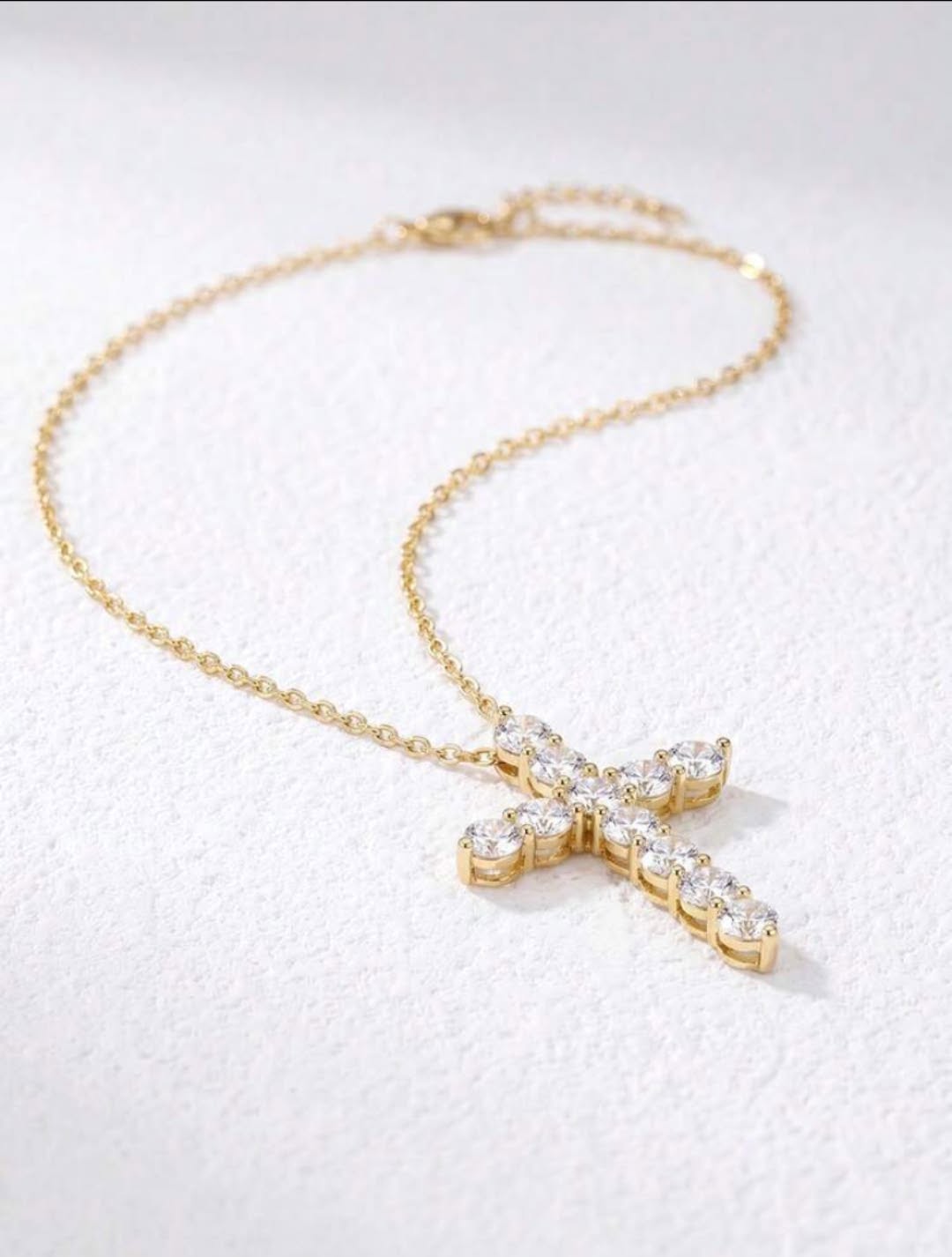 Moissanite Cross Necklace in 925 Sterling Silver