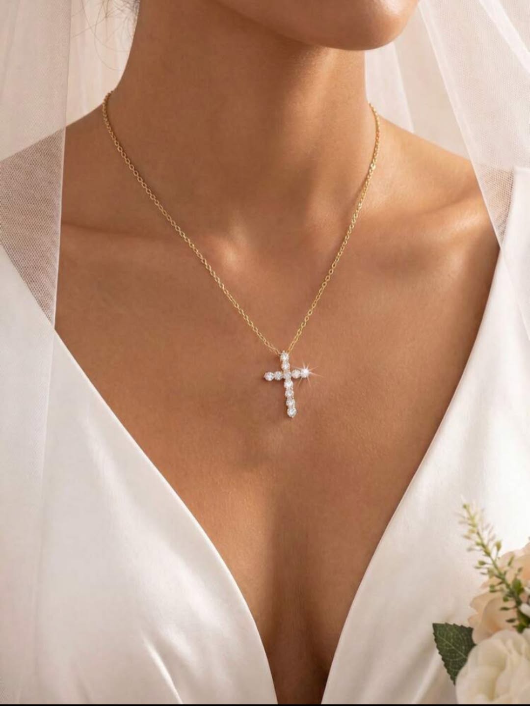 Moissanite Cross Necklace in 925 Sterling Silver