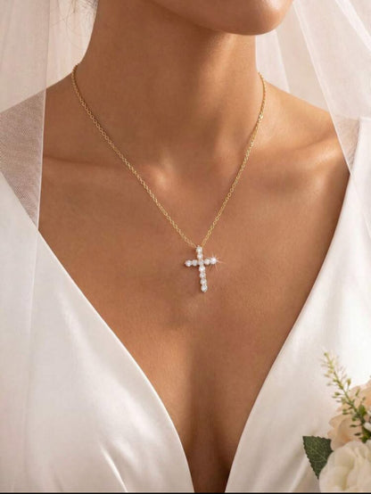 Moissanite Cross Necklace in 925 Sterling Silver