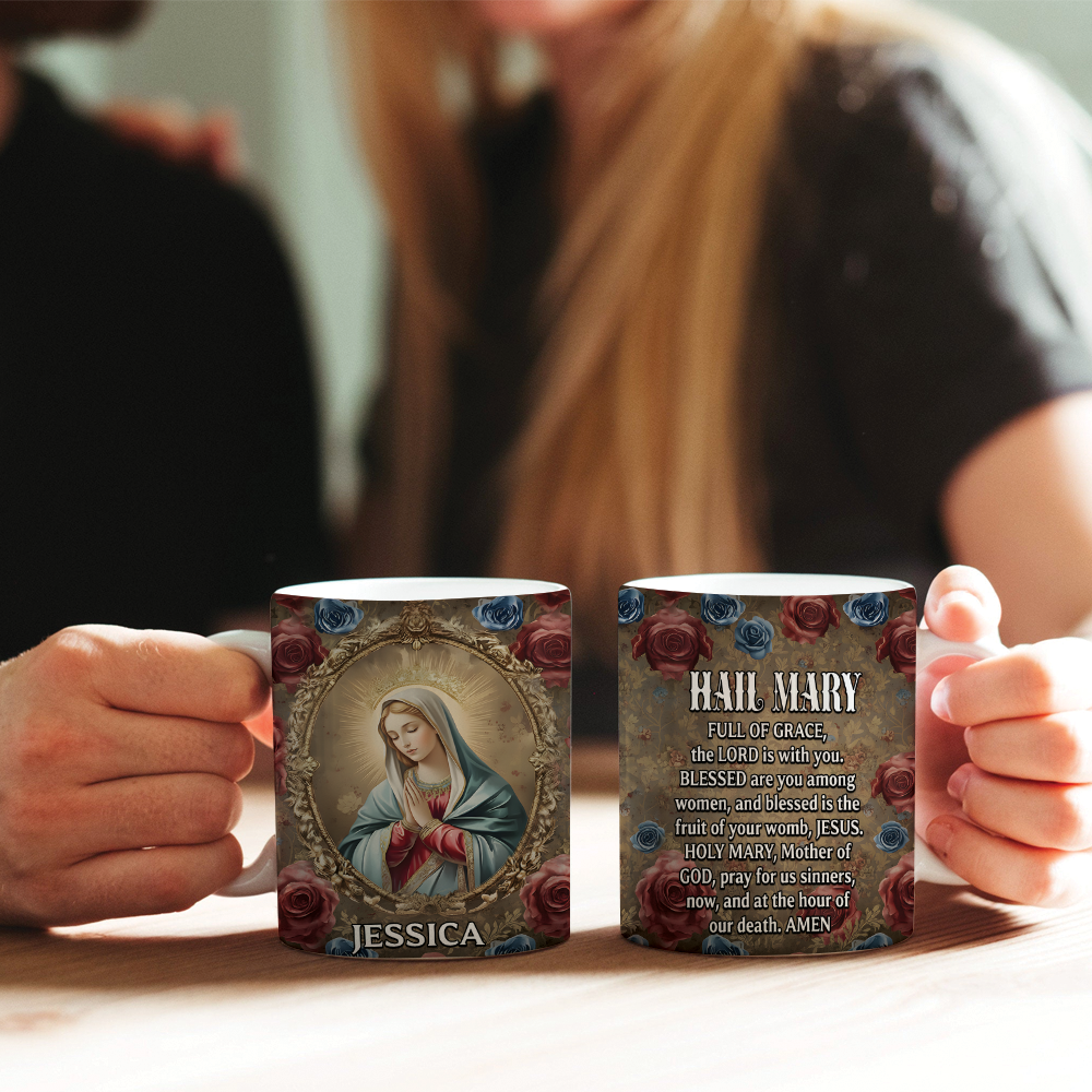 " Hail Mary Full Of Grace " MUGS | Custom Name Catholic Gift