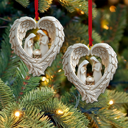 Holy Family Angel Wings Christmas Ornament - A Sacred Moment Captured in Beauty