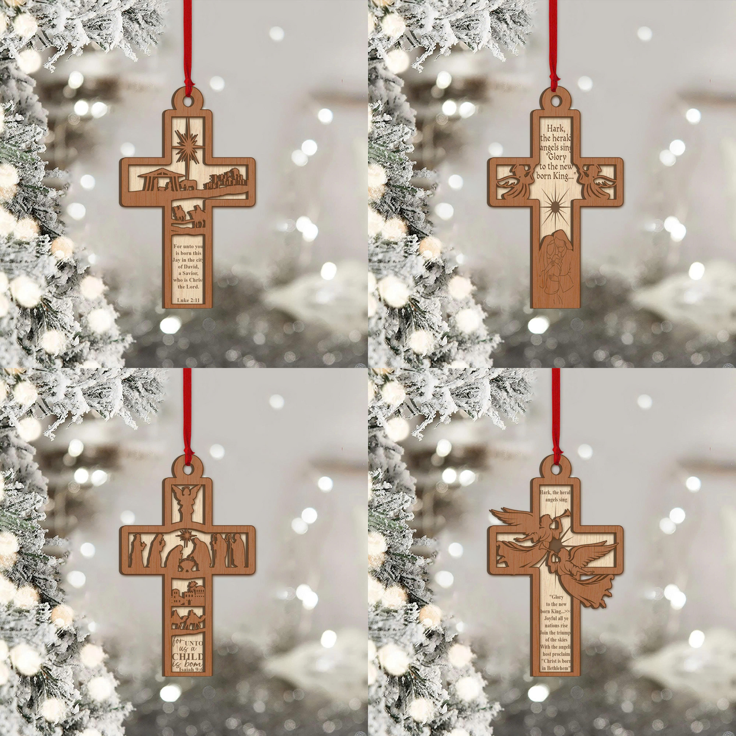 Wooden Cross Ornament – Elegant Christian Christmas Decoration
