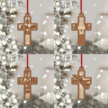 Wooden Cross Ornament – Elegant Christian Christmas Decoration