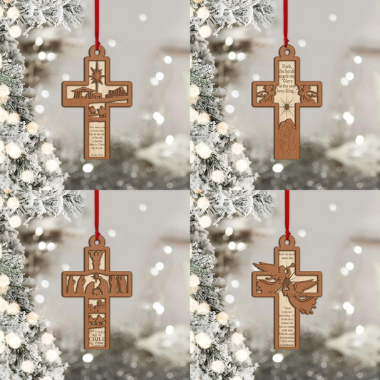 Wooden Cross Ornament – Elegant Christian Christmas Decoration