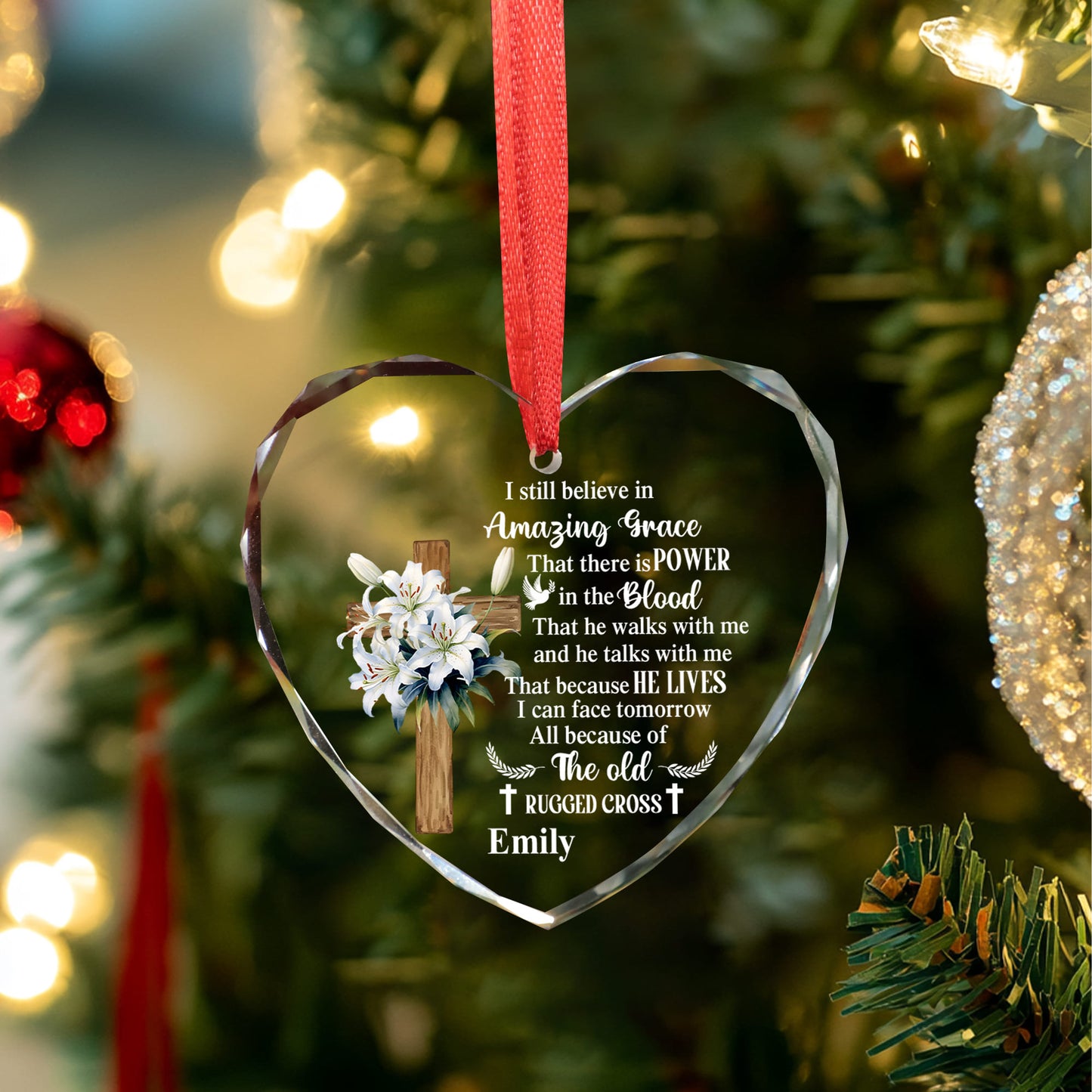 Amazing Grace Christmas Ornament | Personalized Glass Heart Decoration