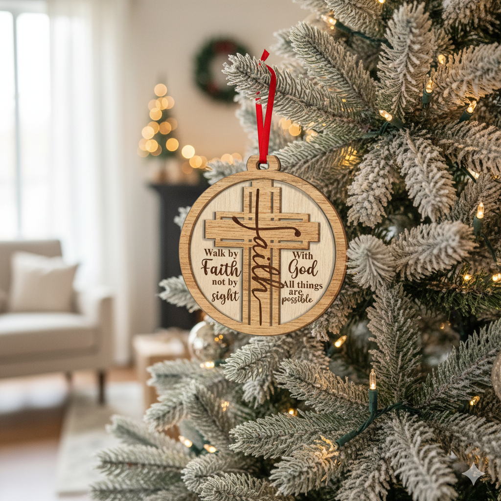 Wooden Christmas Ornament – Faith-Inspired Two-Layer Wood Decoration