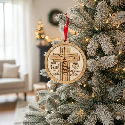 Wooden Christmas Ornament – Faith-Inspired Two-Layer Wood Decoration