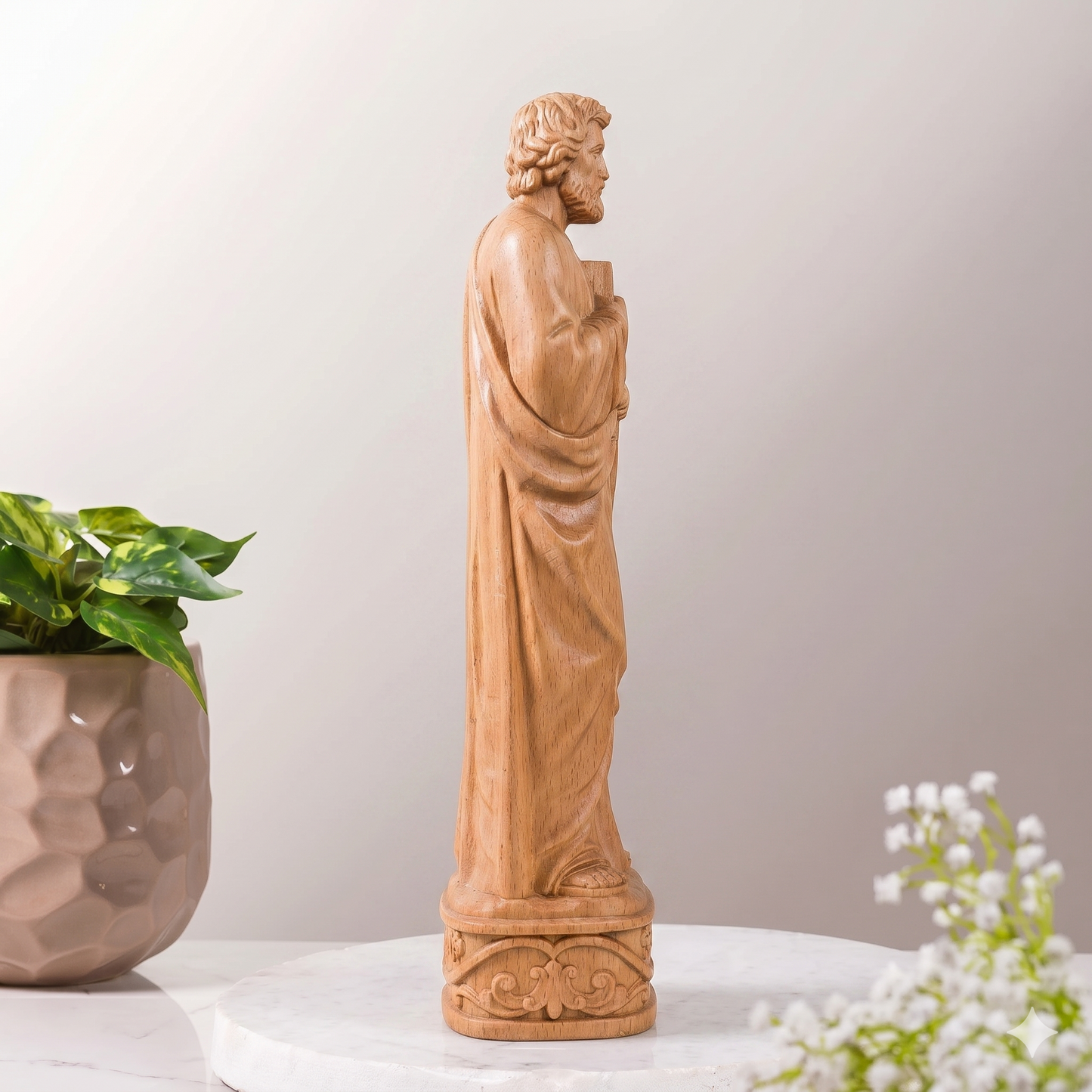 Saint Joseph Wooden Statue – Hand-Carved from Natural Wood (11.8in)