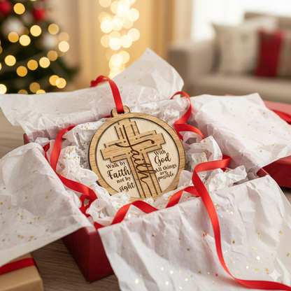 Wooden Christmas Ornament – Faith-Inspired Two-Layer Wood Decoration