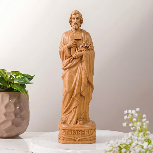 Saint Joseph Wooden Statue – Hand-Carved from Natural Wood (11.8in)
