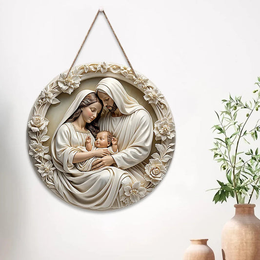 Classic Wooden Nativity Scene Ornament: The Holy Family of Mary, Jesus, and Joseph, Wall Hanging, 